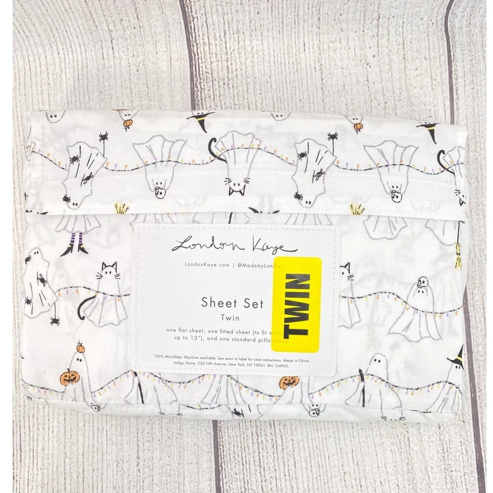 London Kaye Ghost Sheet Set Twin White Halloween Microfiber Halloween Witch